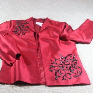 Vintage Victor Costa Size S Occasion Red Silk & Black Embroidered Jacket
